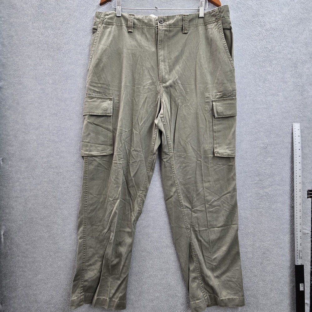 Chaps Men Pants 38X32 Olive Green Cargo Pants‎ Twill Button 29" Inseam Logo NWT